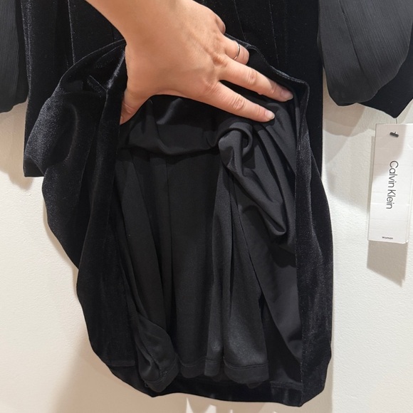 New Calvin Klein Velour Velvet Black Puff Sleeve Knee Dress 18W Whimsygoth Holid - Picture 9 of 11